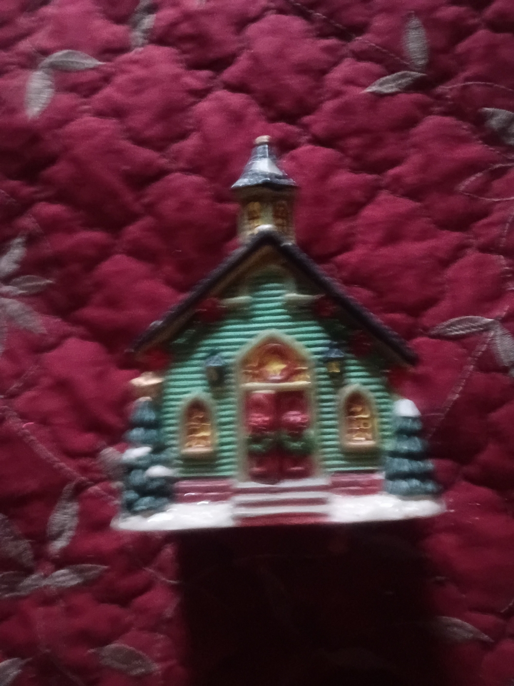 Holiday Green Village Chapel Decorative Figurine Vintage